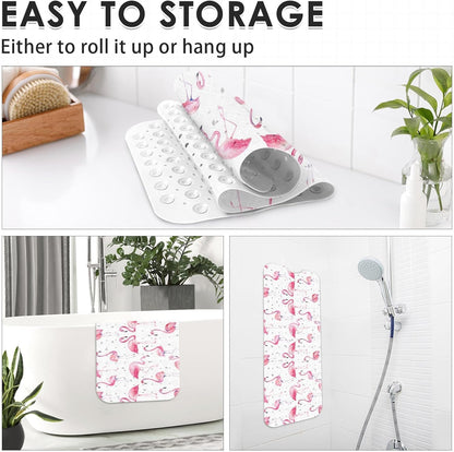 Pink Watercolor Flamingo Bathtub Shower Mat Non-Slip Tub Mat Extra Long Bath Floor Mats 40X16 Inch Machine Washable for Bathroom Tub Bath Mat for Aldult,Toddler and Baby
