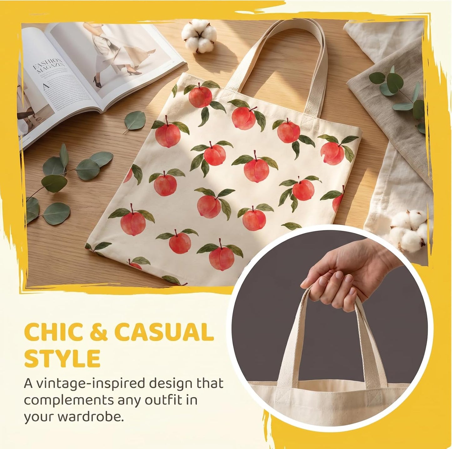 DHQH Peach Canvas Tote Bag with Pouch, Cute Aesthetic Tote Bags for Women, Large Capacity Canvas Shoulder Bag for Shopping Travel Gift