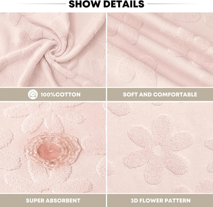 Artoid Mode 2 Pcs Pink 3D Floral Jacquard Spring Hand Towels for Bathroom, 100% Cotton Soft Absorbent Bathroom Decor Towels, 13.7 x 29.5 Inch