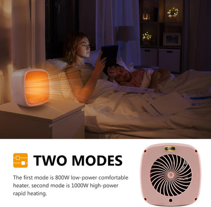 Space Heater, Small Portable Electric Heaters for Indoor Use 2 Mode, 1000W / 800W PTC Ceramic Fast Safety Heat for Office Bedroom Home (Pink)
