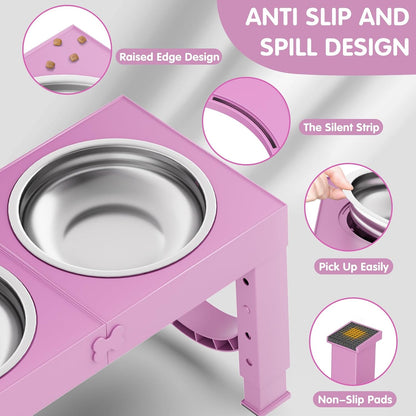 XIAZ Elevated Dog Bowls Large Breed Raised Dogs Bowl Stand Large/Medium Sized Dog Stainless Steel Food Water Bowl Stands 5 Heights Adjustable 9/11/12/14in Pet Feeder Dish Station
