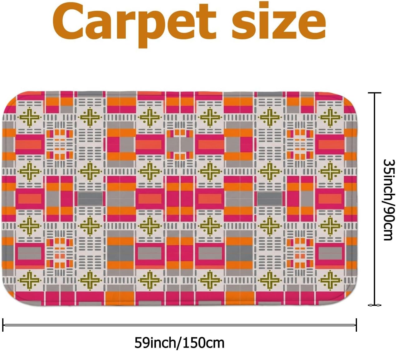 Grid Area Rug, Modern Contemporary Cross Square Spring Peach Low Pile Sponge Rectangle Floor Carpets Edge Binding Rugs for Living Room Bedroom Under Bed Apartment Decor 4' X 6'
