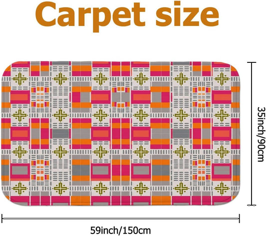 Grid Area Rug, Modern Contemporary Cross Square Spring Peach Low Pile Sponge Rectangle Floor Carpets Edge Binding Rugs for Living Room Bedroom Under Bed Apartment Decor 4' X 6'