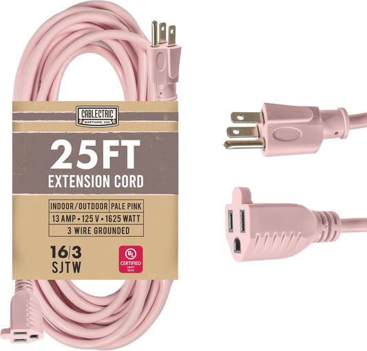 Outdoor Extension Cord 25 ft - 16 Gauge 13 Amp Heavy Duty Power Extension Cords - SJTW - Great for Small Appliances, Outdoor Lights, Garden Supplies - Pink