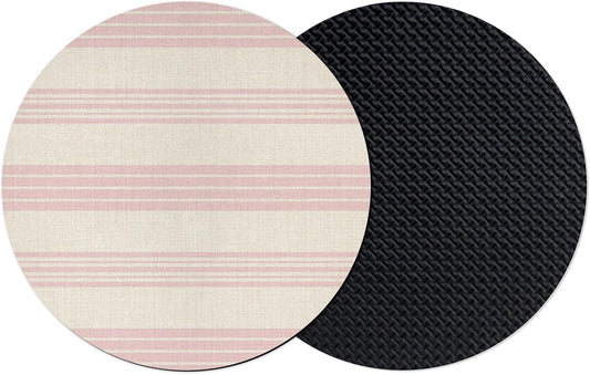 Pink Stripes Coasters Set of 2, Absorbent Coasters for Drinks, Modern Minimalist Lines Geometric Beige Coaster for Bar Office Dining Coffee Table Accessories Decor, Non Slip Round Desk Coaster