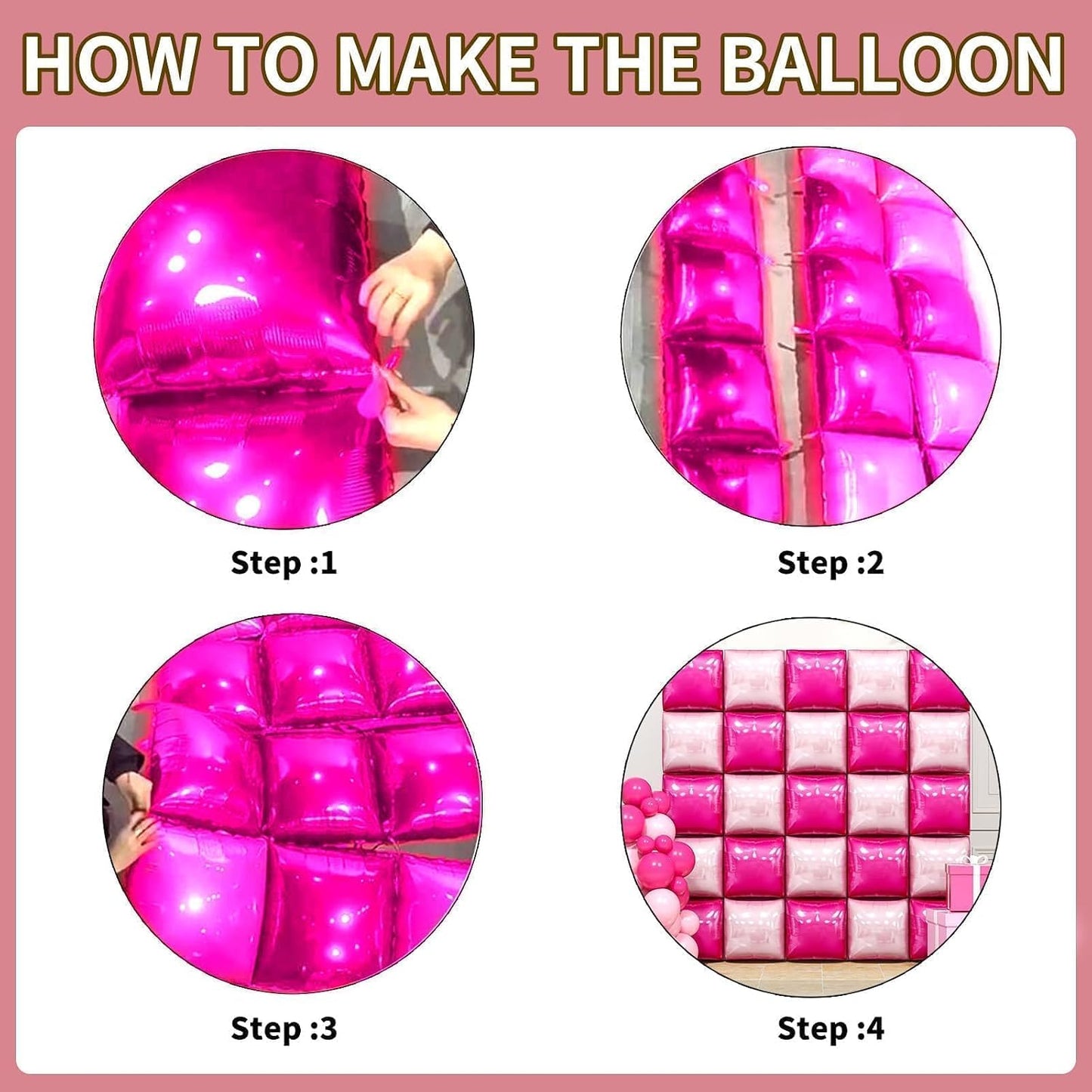 Hot Pink and Rose Double Sided Square Foil Balloons Wall,19 Inches Pink Metallic Foil Balloons Tunnel Arch Kit for Girls Bachelorette,Wedding,Anniversary,Mothers Day Party Background Decorations