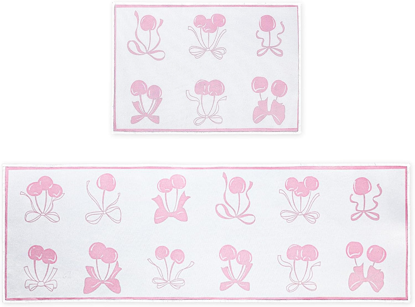 Drydiet Pink Bow Kitchen Rug Mat 2 pcs, Non-Slip Kitchen Rug Waterproof Decorative Anti-Fatigue Floor Mats for Cooking, Dining, Floor, Sink, 17"x47.2"+17"x30" (Pink Row)