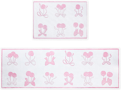 Drydiet Pink Bow Kitchen Rug Mat 2 pcs, Non-Slip Kitchen Rug Waterproof Decorative Anti-Fatigue Floor Mats for Cooking, Dining, Floor, Sink, 17"x47.2"+17"x30" (Pink Row)