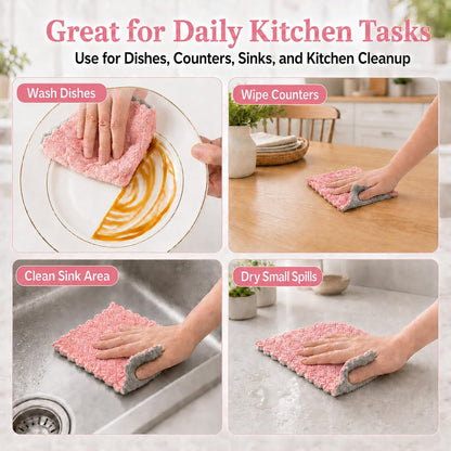 kimteny 12 Pack Dish Cloths for Washing Dishes, Super Absorbent Microfiber Kitchen Dish Rags, Fast Drying Coral Velvet Dish Cloths for Kitchen Counter and Dishes (Pink-Grey)