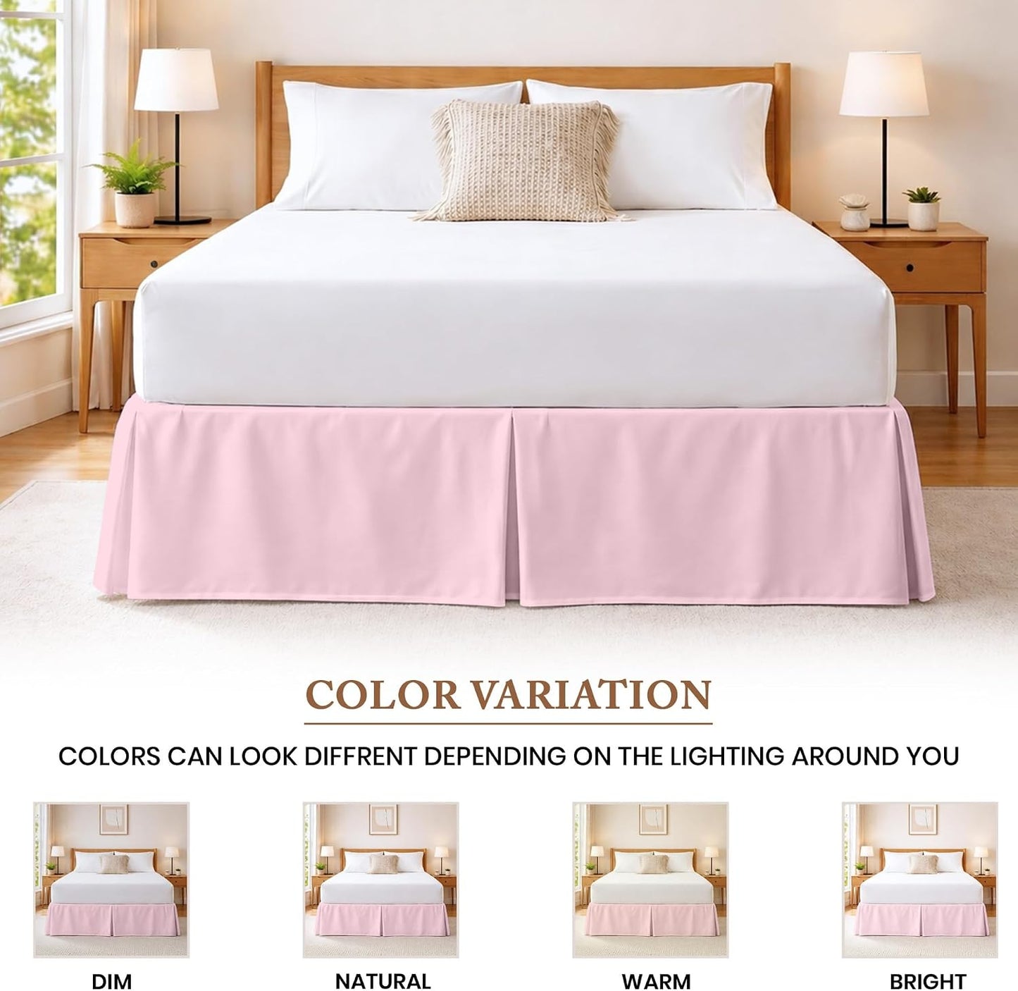 Dee's Collection Full Size Bed Skirt 13" Drop Hotel Quality Pleated Dust Ruffle with Platform Style Secure Fit, Split Corners, Wrinkle & Fade Resistant Microfiber, Tailored Classic Look, Pink