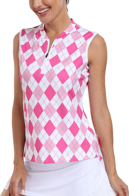 MoFiz Women's Sleeveless Golf Polo Shirt Tennis Tank Tops 1/4 Zip Collarless Quick Dry Lightweight for Athletic Pickleball