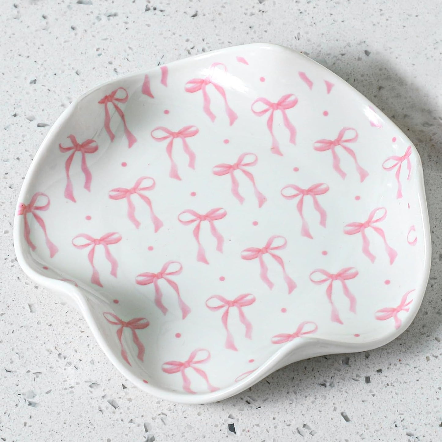 Teenyyou Bow Spoon Rest for Kitchen Counter, Cute Ceramic Cooking Spoon Holder for Stove Top, Large Utensil Spatula Rest Tray Kitchen Gadgets Gift Housewarmings, 5.2 Inch(Pink Bow)