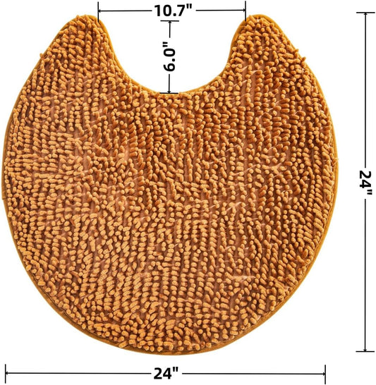 Soft Shaggy Round Toilet Rug U Shaped for Bathroom, Excellent Absorbent Contour Toilet Mat Machine Washable, Non-Slip Microfiber Chenille Bathroom Rugs 24" Coral