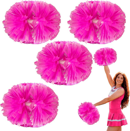 4 Pcs Metallic Cheerleading Pom Poms, 12Inch Cheerleader Pompoms with Baton Handle for School Team Sports Games Dance Cheer