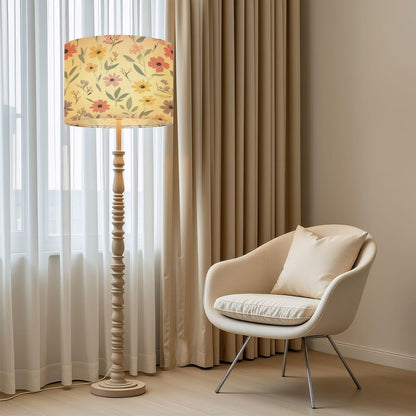 Large Lamp Shades for Floor Lamps Pastel Floral Soft Pink Yellow Purple Flowers Light Beige Easy Assembly Required Fabric Lamp Shades for Living Room Kitchen Room Decor 16x16x12in