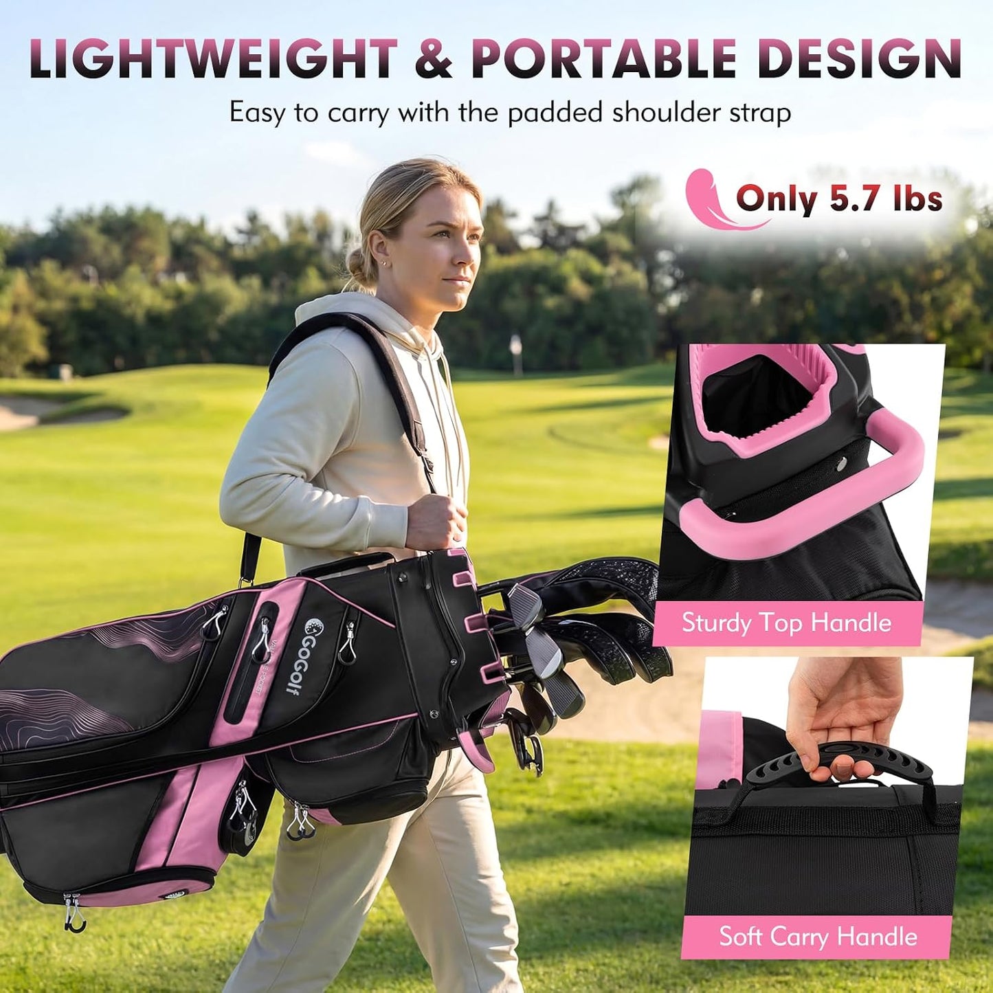 Tangkula Golf Cart Bag with 14-Way Full Length Dividers, 6 Molded Lock Top Golf Club Bag with 11 Pockets, Cooler Bag, Padded Strap, Handles, Umbrella Holder & Rain Hood