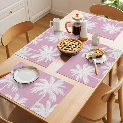 Peach Pink Palm Tree Placemats Set of 1 Summer Botancial Tropical Farmhouse Place Mats Indoor Wipeable Table Mats Washable Cloth Dining Table Placemats for Kitchen Holiday Party Home Decor 13x19 Inch