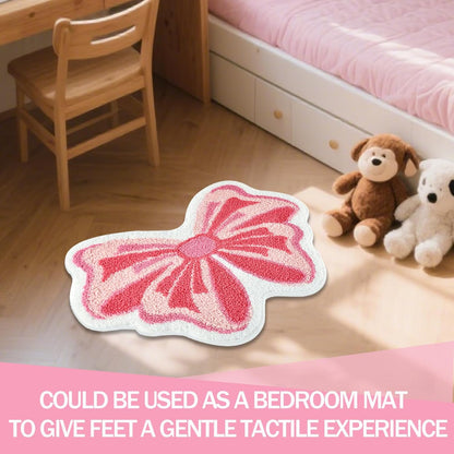 Pink Bow Bathroom Rug, Soft Tufted Plush Washable Non-Slip Kawaii Bow Bath Mat, Bedroom Kitchen Floor Door Mat for Home