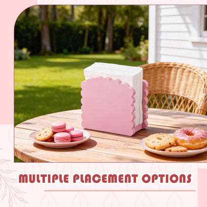 Acacia Wood Napkin Holder Scalloped Upright Napkin Dispenser for Table Rustic Cute Guest Paper Holder for Kitchen Dining Room Wedding Party Restaurant Hotel(No Text,Pink)