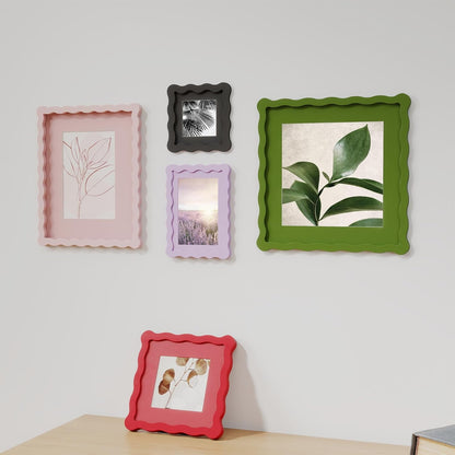 11x14 Picture Frame with Mat for 8x10, Wavy Edge Wooden Real Glass Photo Frame for Tabletop and Wall Hanging, Pink, 1 Pack