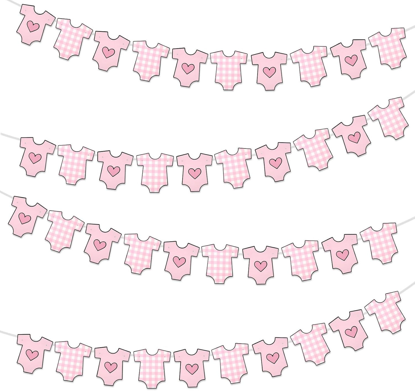 4 Pack Baby Shower Banner, Bodysuit Pink Baby Shower Decorations for Girl, Boy Girl Pink Bodysuit Banner Paper Garland Party Decor Supplies for Birthday Baby Gender Reveal Decorations Photo Props