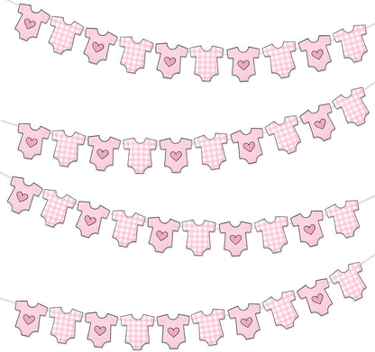 4 Pack Baby Shower Banner, Bodysuit Pink Baby Shower Decorations for Girl, Boy Girl Pink Bodysuit Banner Paper Garland Party Decor Supplies for Birthday Baby Gender Reveal Decorations Photo Props