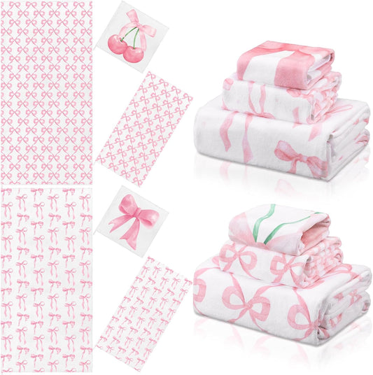 VitalCozy Set of 6 Pink Bow Bathroom Towels Set Coquette Cute Bow Beach Towel for Woman Pink Bathroom Decor Pool Bath Supplies for Swimming Sport Shower Hotel Supplies