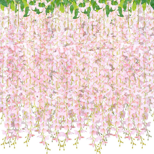 48 Branches Wisteria Hanging Flowers 6 Feet Artificial Wisteria Vine Silk Wisteria Flowers Garland for Wedding Arch Party Garden Home Decor (4 Packs) (Peach)