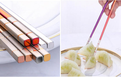 Reusable Stainless Steel Chopsticks,Dishwasher Safe , Easy to Use(2 PCS,Rose gold)