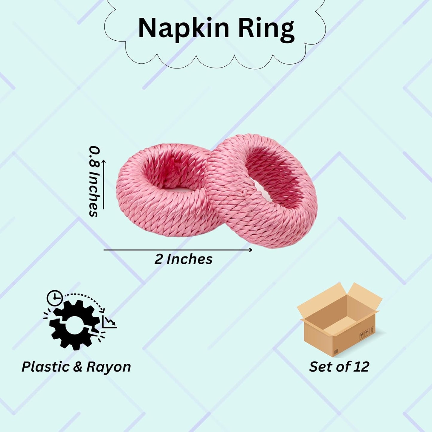 ALPHA Living HOME Napkin Rings for Dinner Table Set of 12 - Handmade Rayon Farmhouse Table Decor, Boho Chic Wedding Accessories, Holiday Party Decor, Dining Table Setting (Pink)
