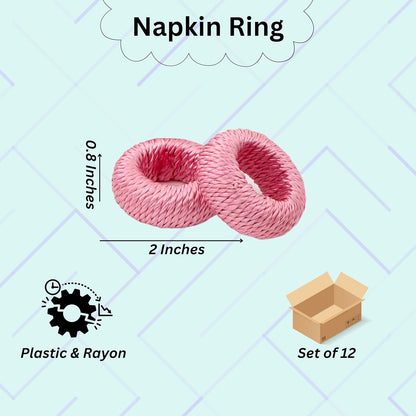 ALPHA Living HOME Napkin Rings for Dinner Table Set of 12 - Handmade Rayon Farmhouse Table Decor, Boho Chic Wedding Accessories, Holiday Party Decor, Dining Table Setting (Pink)