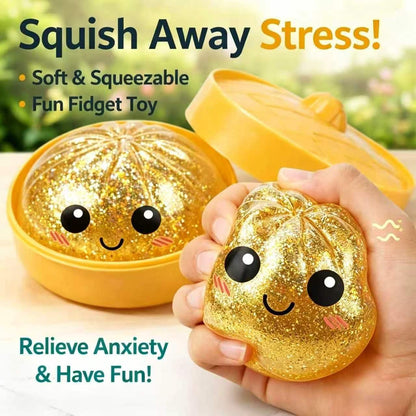 Mystery Dumpling Squishies Box,Stress Relief Fidget for Adults & Teens Stocking Stuffers Gift Soft Squeeze Stress Balls. (Pink Glitter)