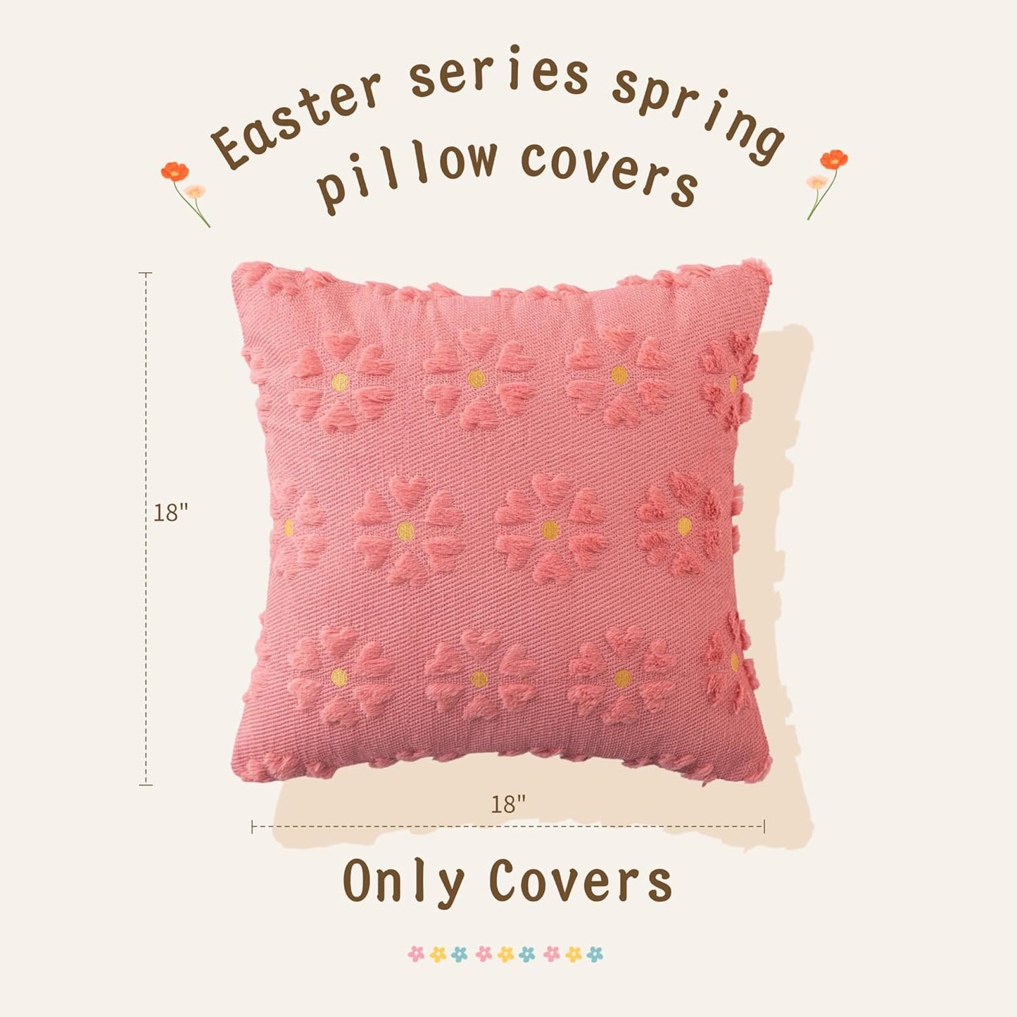 AQOTHES Spring Summer Pink Throw Pillow Covers 18x18 inch Set of 2 Flower Floral Faux Fur Cute Throw Pillows for Sofa Couch Living Room Decor
