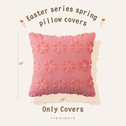 AQOTHES Spring Summer Pink Throw Pillow Covers 18x18 inch Set of 2 Flower Floral Faux Fur Cute Throw Pillows for Sofa Couch Living Room Decor