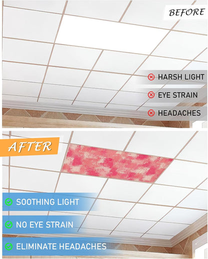 Magnetic Light Cover for Classroom Drop Ceiling, 2 Pack 4x2 Ft Pink Splatters Fluorescent Light Covers for Office Home Ceiling Light Pink Rose Petals Lampshade