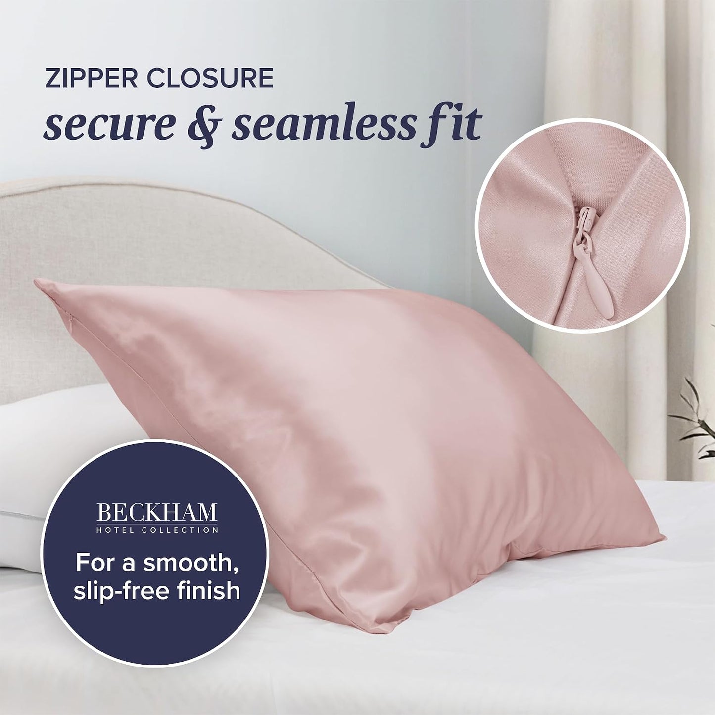 Beckham Hotel Collection Silk Pillow Case with Zipper, 100% Mulberry Silk Pillowcase for Hair & Skin, 22 Momme 6A Grade, Oeko-TEX Certified, 1PC, King, Cherry Pink