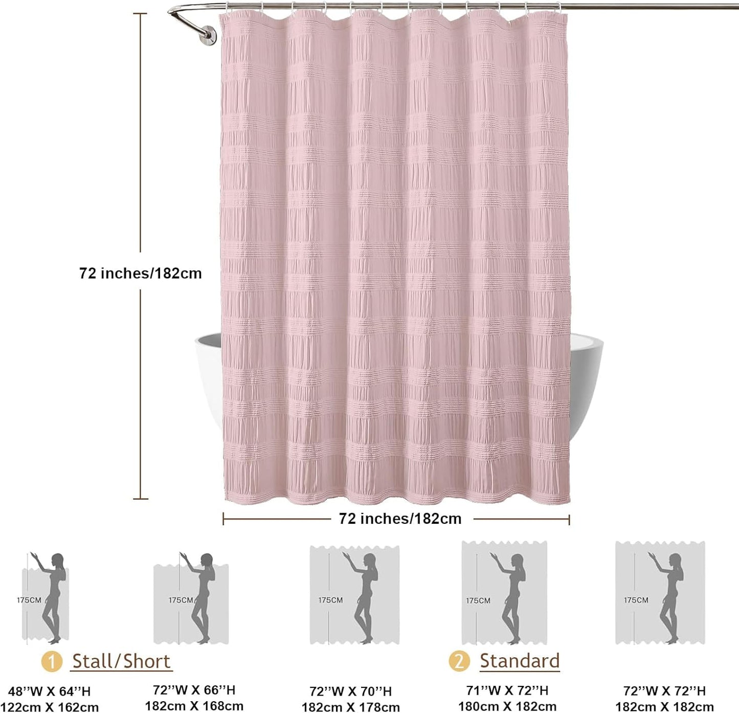 OWENIE Blush Shower Curtain, Farmhouse Rustic Striped Textured Fabric Shower Curtain for Bathroom, Hotel Style, Machine Washable, Blush, 72x72 inch
