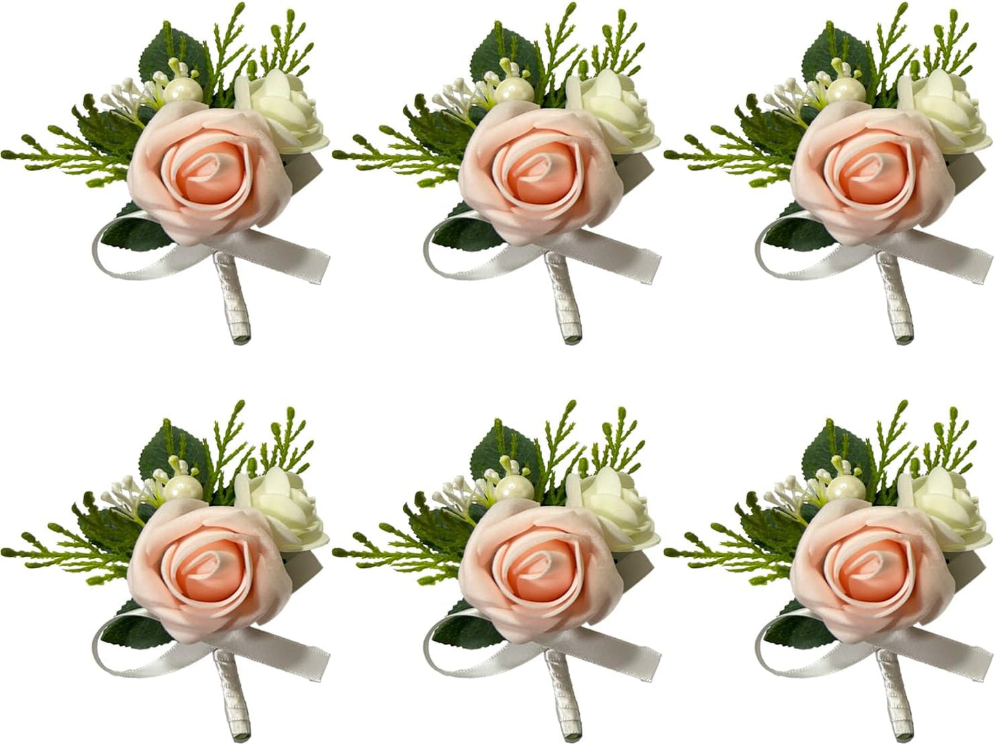 6PCS Blush Pink Boutonniere for Men,Coral Pink Boutonniere Pins for Men Groomsmen Guest, Artificial Flowers for Wedding Decor Prom Homecoming