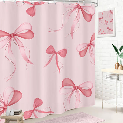 Pink Bow Shower Curtain 72Wx72H Inches, Modern Cute Girly Shower Curtains for Bathroom, Coquette Preppy Aestheic for Teen Girl Bathroom Decor Polyester Waterproof 12 Hooks
