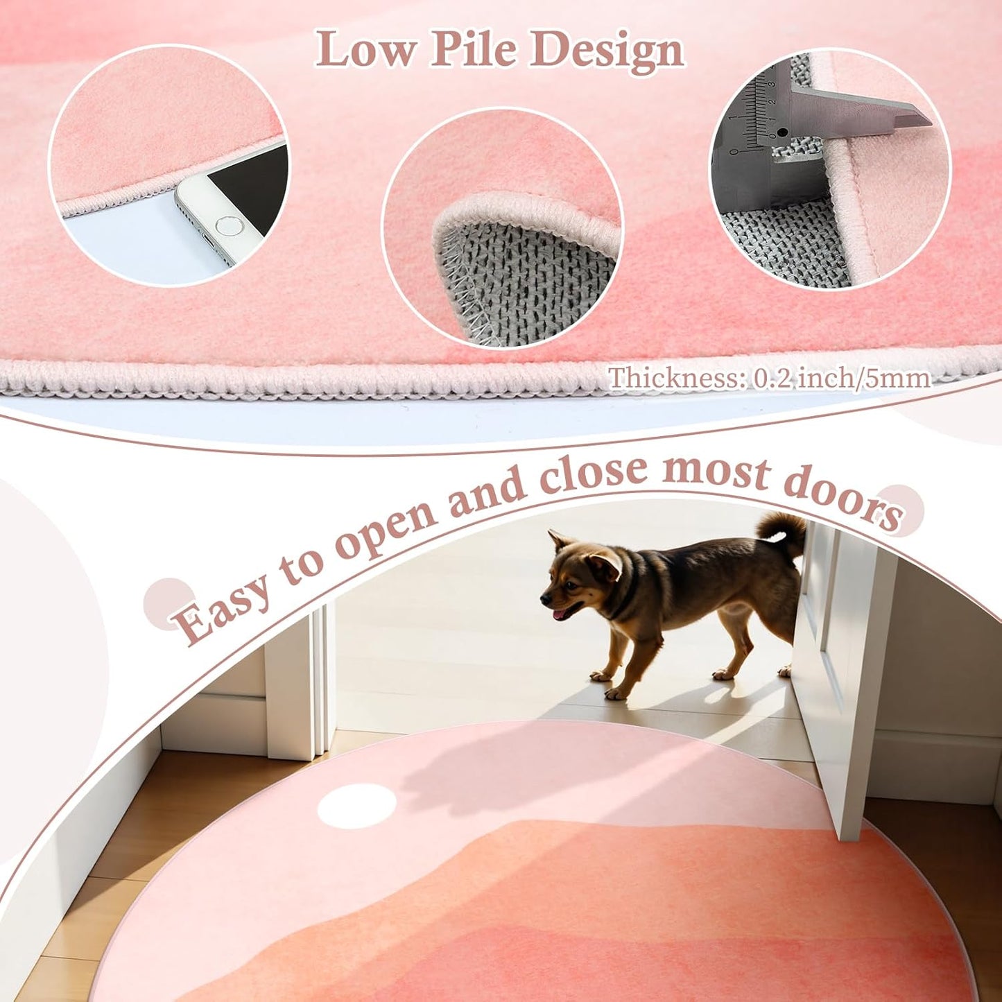 Pink Round Rugs, 4Ft Soft Nursery Rug Non Slip Washable Circle Rug, Modern Mountain Playroom Mat Sunrise Sunset Round Carpet for Kids Room Entryway Bedroom Living Room Dorm