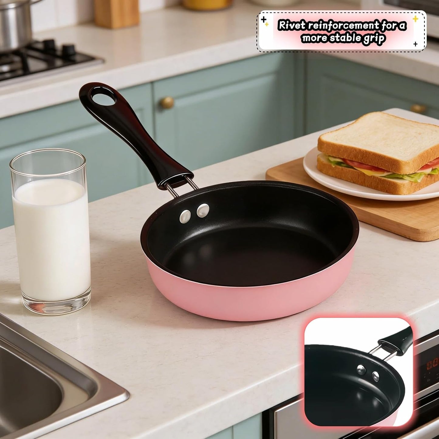 4.7 Inch Mini Non-Stick Skillet - 5-Layer Coating, Dishwasher Safe, Induction & Gas Compatible - Perfect for Camping, RV, Omelets, Pancakes & Healthy Cooking (Pink)