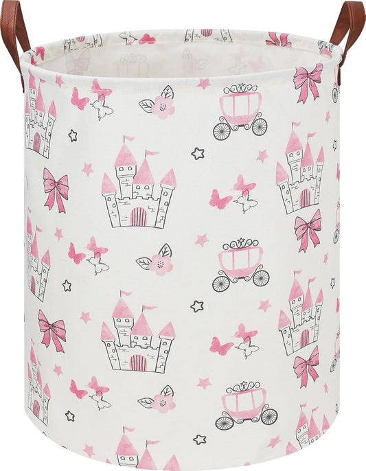 19.7" Laundry Basket,Kids Dirty Clothes Hamper,Waterproof Toys Storage Bin,Room Decor,Gift Baskets,Nursery Hamper(Pink Princess)