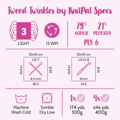 Tweed Twinkles Soft Baby Yarn for Crocheting, 4-Pack (696Yds / 400G), Free Patterns - Acrylic Baby Blanket Knitting Yarn with Flecks - Size 3 DK Light Worsted Weight - Pastel Peach