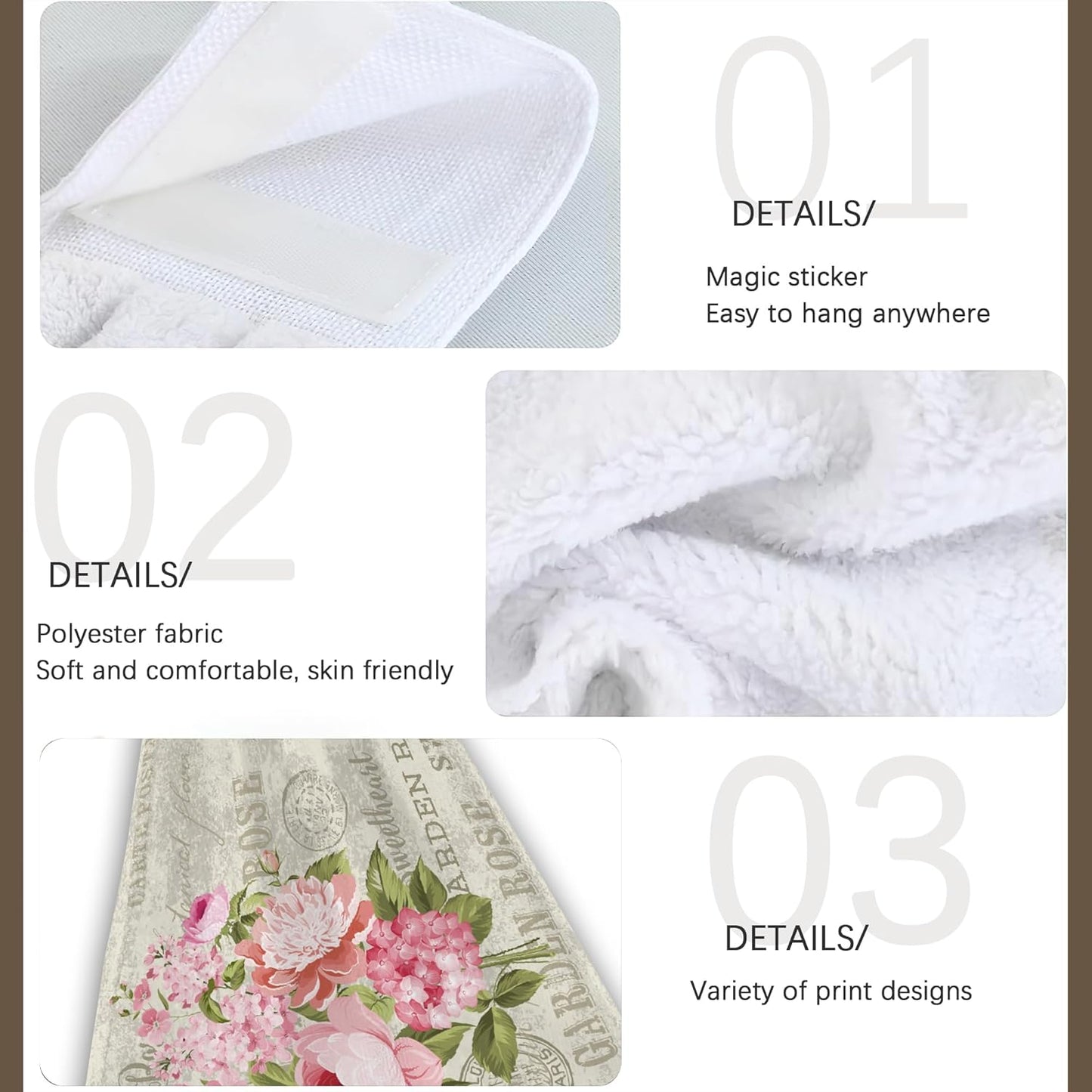 Vintage Pink Rose Flowers Hanging Kitchen Towels 2 Pieces Hand Towel Loop Dish Cloth Tie Towels Tea Bar Towels for Bathroom Farmhouse Housewarming Tabletop Home