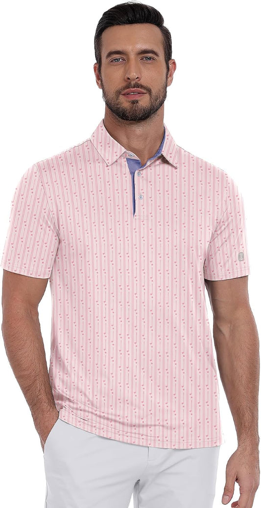 ZITY Men's Golf Polo Shirt Short Sleeve Performance Moisture Wicking Collared Print Shirt for Golf and Casual Wear