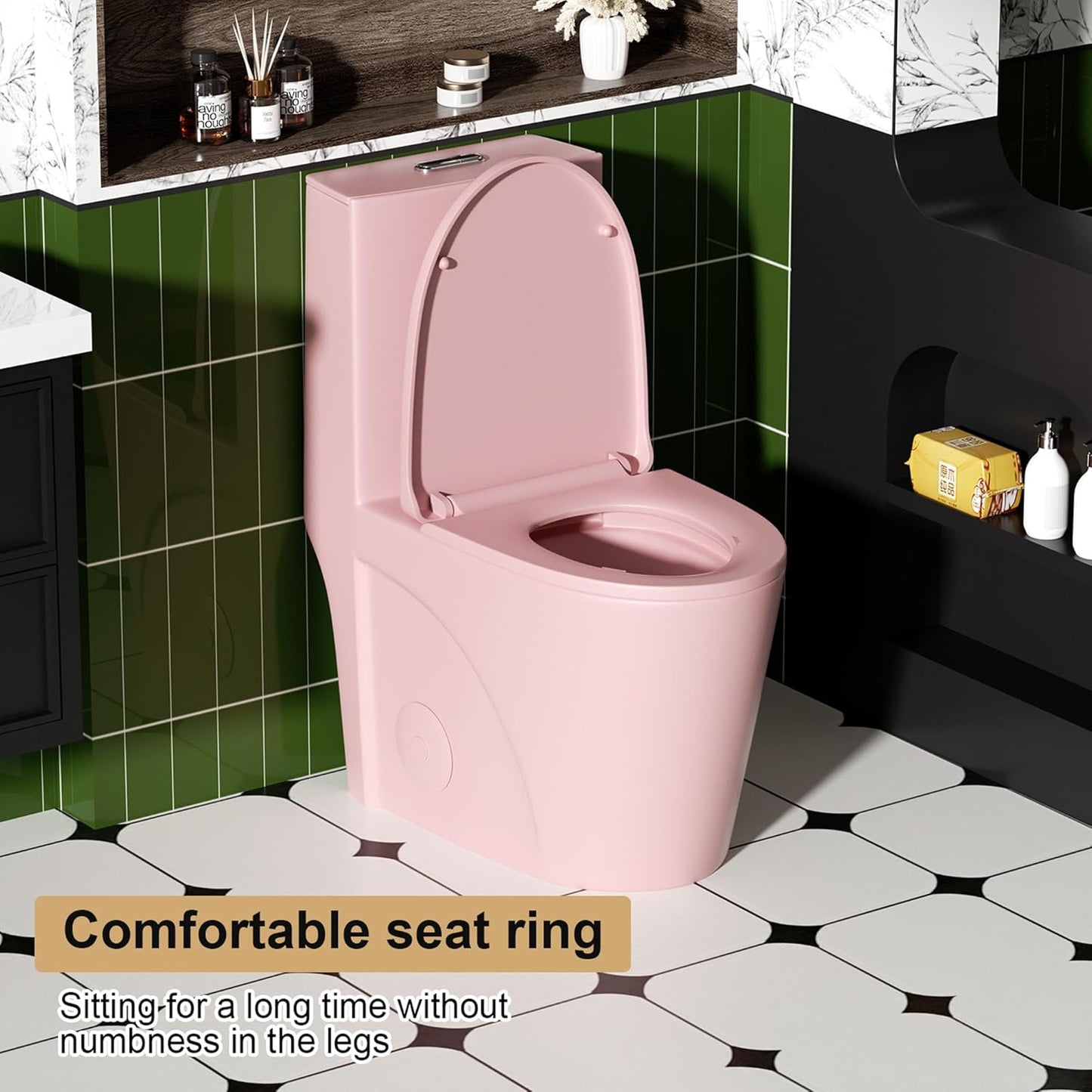 HRVEOCEI Dual Flush One Piece Toilets for Bathrooms, Compact Pink Toilet Elongated with Soft Closing Seat, Modern 12 Inch Rough in Toilet, Map 1000g, Comfort Height, Silent Design (Pink+31H)