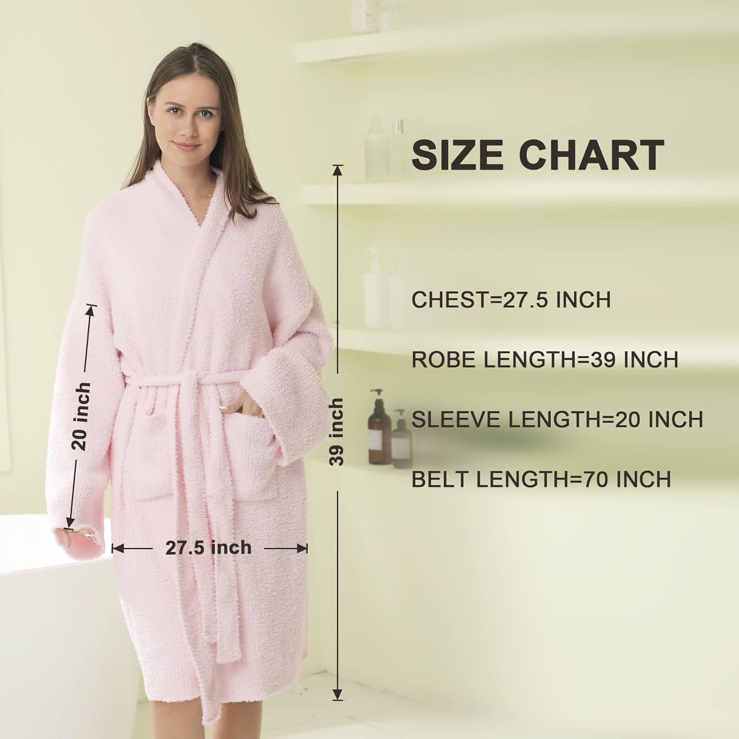 bearberry Hoodless Robe Cozy Robe Lightweight Soft Plush Bathrobe with Pockets for Women