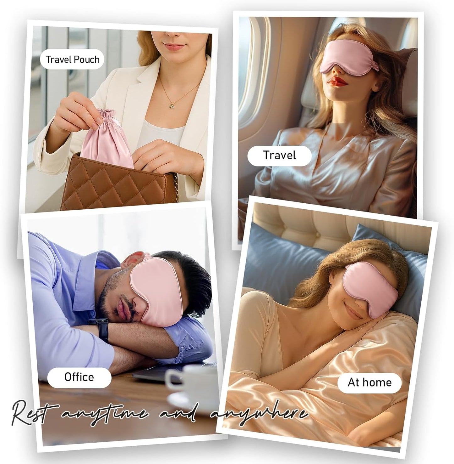Umisleep Sleep Mask for 100% Pure Mulberry Silk, 22 Momme 6A Soft Eye Masks for Sleep, Adjustable Sleep Masks for Women Men, Light Blocking Sleeping Mask, Silk Eye Mask for Sleeping, Blindfold, Pink