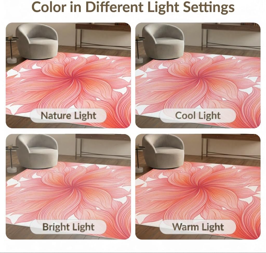 5'x7' Washable Modern Botanical Area Rug, Peach Flatwoven Floor Covering Non-Slip Chair-Friendly Carpet for Dining Room, Under Table, Home Office | Ref:2179359