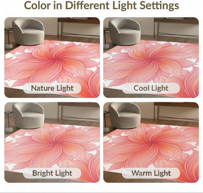 5'x7' Washable Modern Botanical Area Rug, Peach Flatwoven Floor Covering Non-Slip Chair-Friendly Carpet for Dining Room, Under Table, Home Office | Ref:2179359